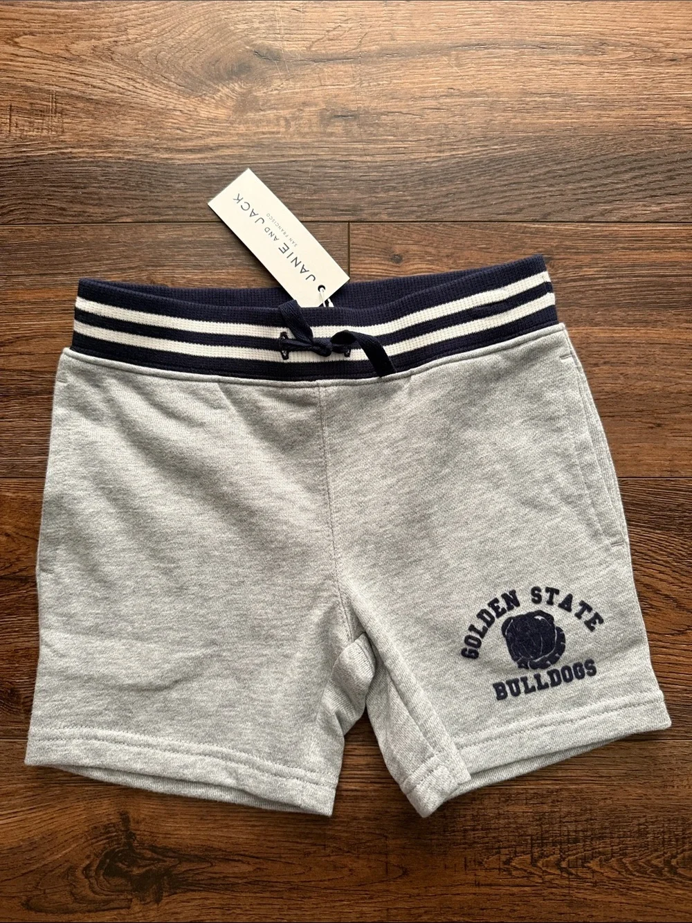 Janie and Jack Gray Shorts with Navy Trim and Bulldogs Graphic